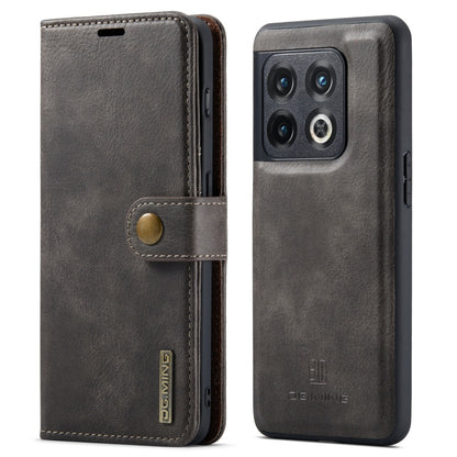 Detachable magnetic leather phone case, dark grey folio with snap strap and lens cutouts