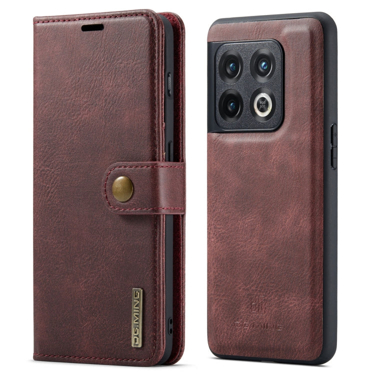 Detachable magnetic leather phone case, brown; folio front with magnetic button, camera cutout