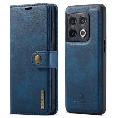 Detachable magnetic leather phone case, blue; folio cover with brass-tone magnetic button