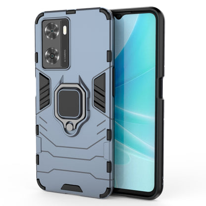 Shockproof phone case for OPPO A57 4G, blue PC back with TPU bumper and ring