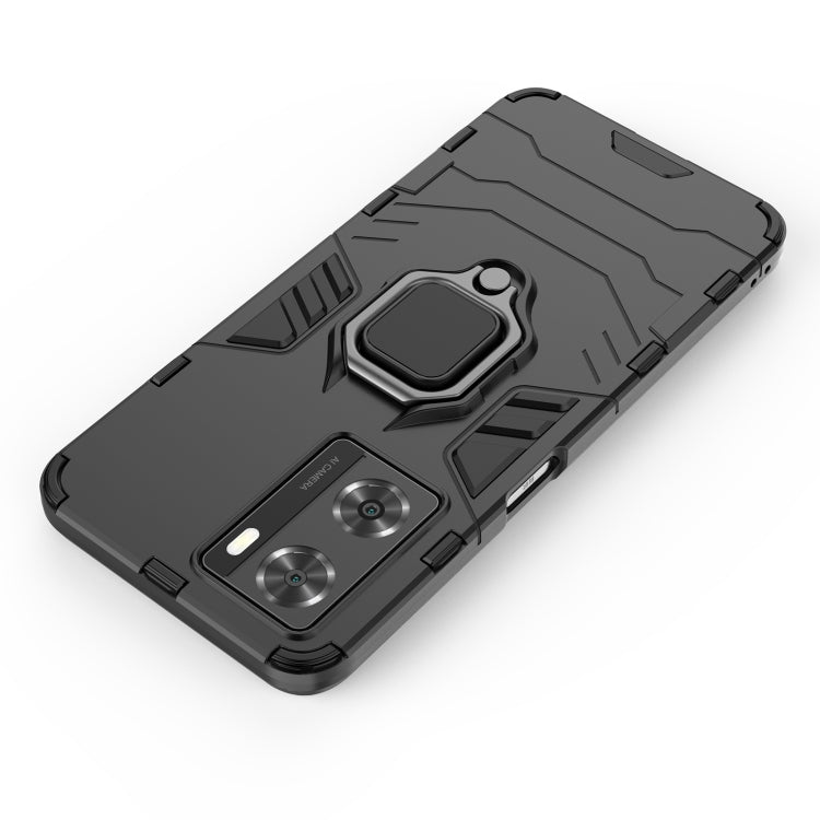 Shockproof phone case for OPPO A57 4G, black underside view with camera cutouts