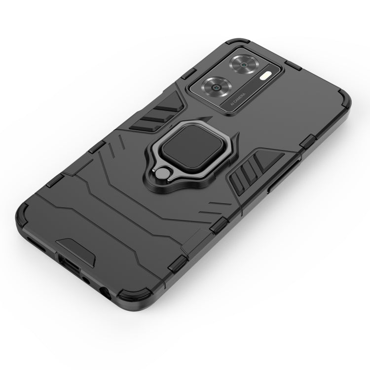 Shockproof phone case for OPPO A57 4G, black back view with camera openings