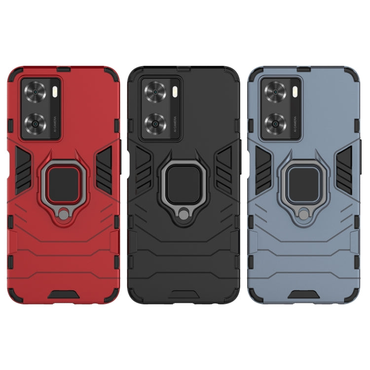 Shockproof phone case for OPPO A57 4G in red, black, and blue with stand ring