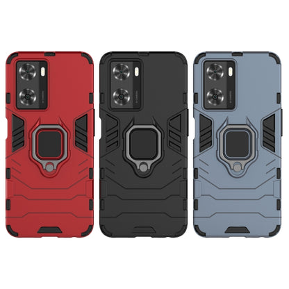Shockproof phone case for OPPO A57 4G in red, black, and blue with stand ring
