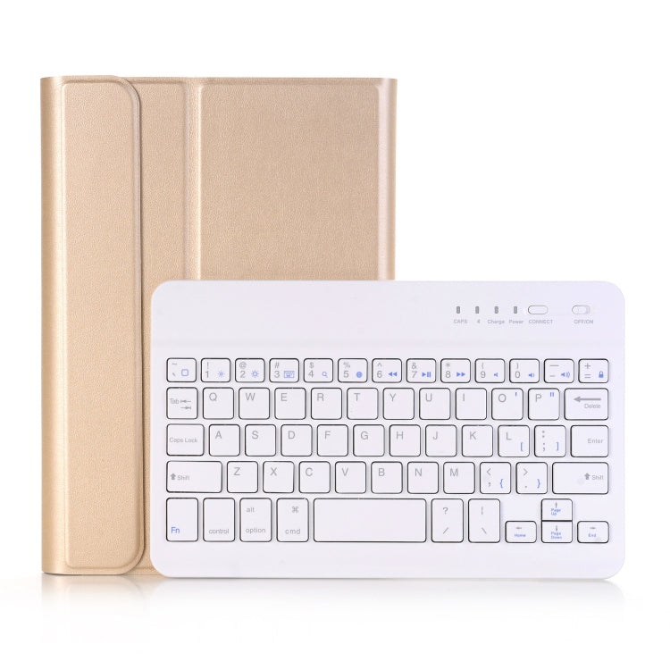 Gold-tone detachable Bluetooth keyboard case with folio cover and white keyboard
