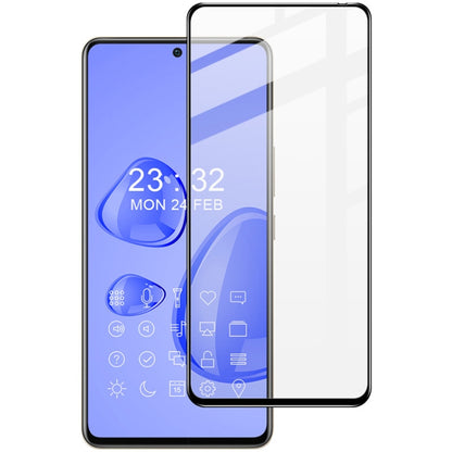 Clear full-screen tempered glass film, rounded corners, black outline