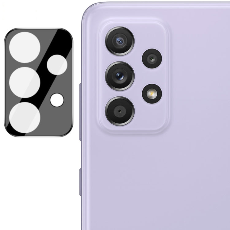 Black rear camera lens glass film with cutouts, shown beside phone camera lenses