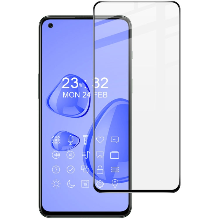 Full-screen tempered glass screen protector with black frame edges, clear and glossy