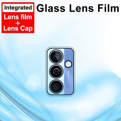 Integrated glass lens film with lens cap design shown above a phone rear camera