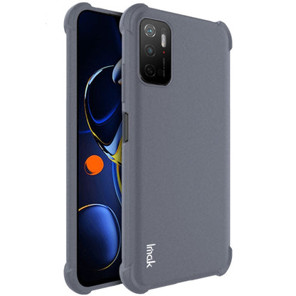 Matte grey shockproof TPU phone case with screen protector, raised camera cutout