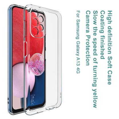 Transparent TPU phone case showing camera lens cutout and side button openings, clear.