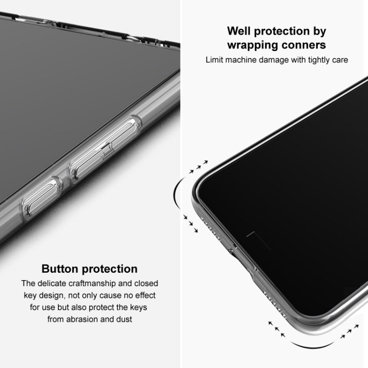 Clear TPU phone case with protected buttons and reinforced corner coverage for grip.