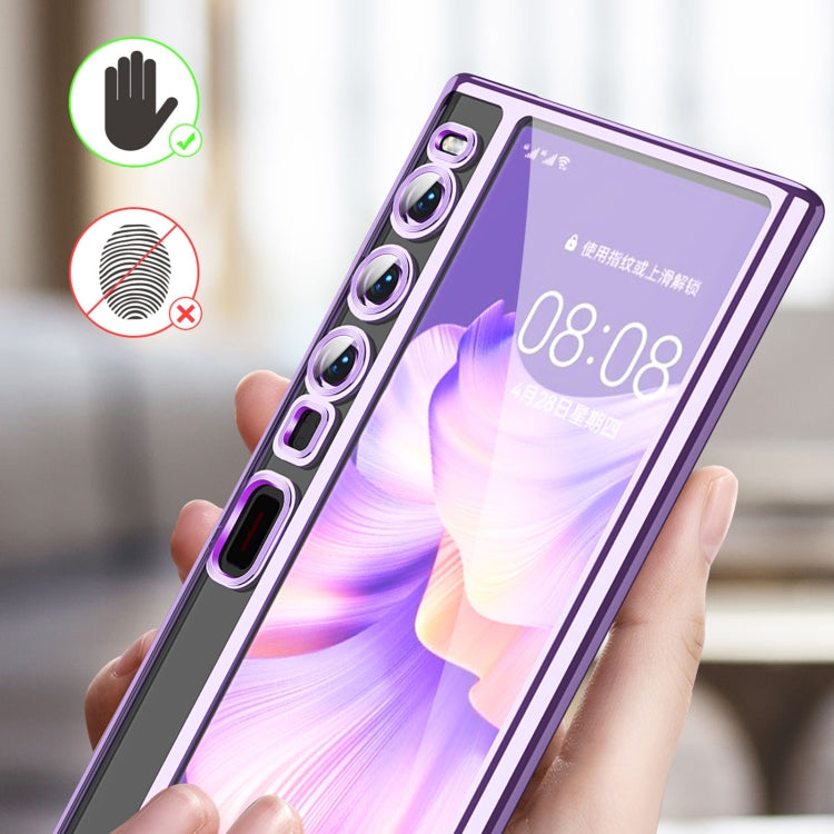 Purple full-coverage TPU electroplating phone case with raised camera cutouts