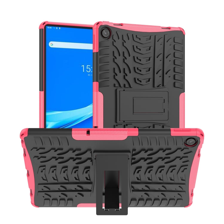 Shockproof tablet case with holder and kickstand, pink TPU with black tire-texture shell