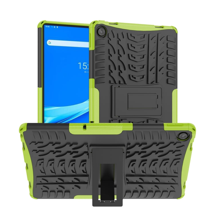 Shockproof tablet case with holder and kickstand, green TPU with black tire-texture shell