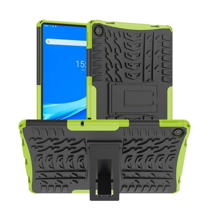 Shockproof tablet case with holder and kickstand, green TPU with black tire-texture shell