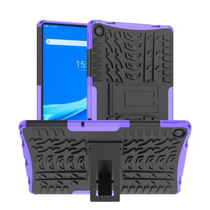 Shockproof tablet case with holder and kickstand, purple TPU with black tire-texture shell
