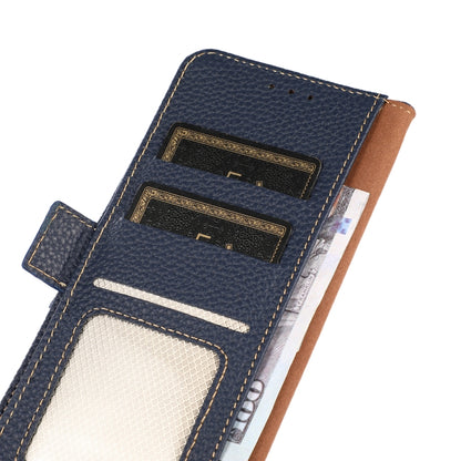 KHAZNEH RFID leather phone case interior, card slots and pocket detail in blue
