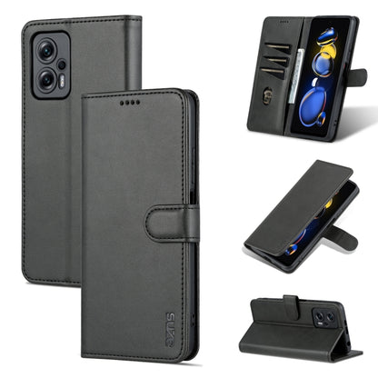 Black leather flip phone case with card slots and stand, flip cover closed and open views