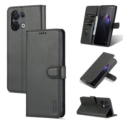 Black flip leather phone case with folio cover and stand, stitched details, camera cutout