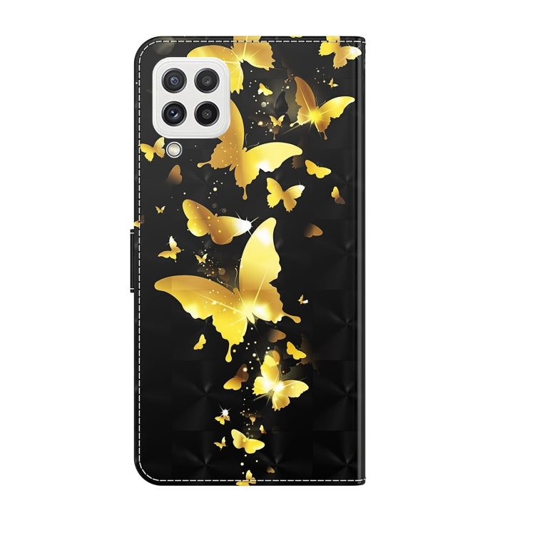 Black flip leather phone case with gold butterflies and central 3D pattern