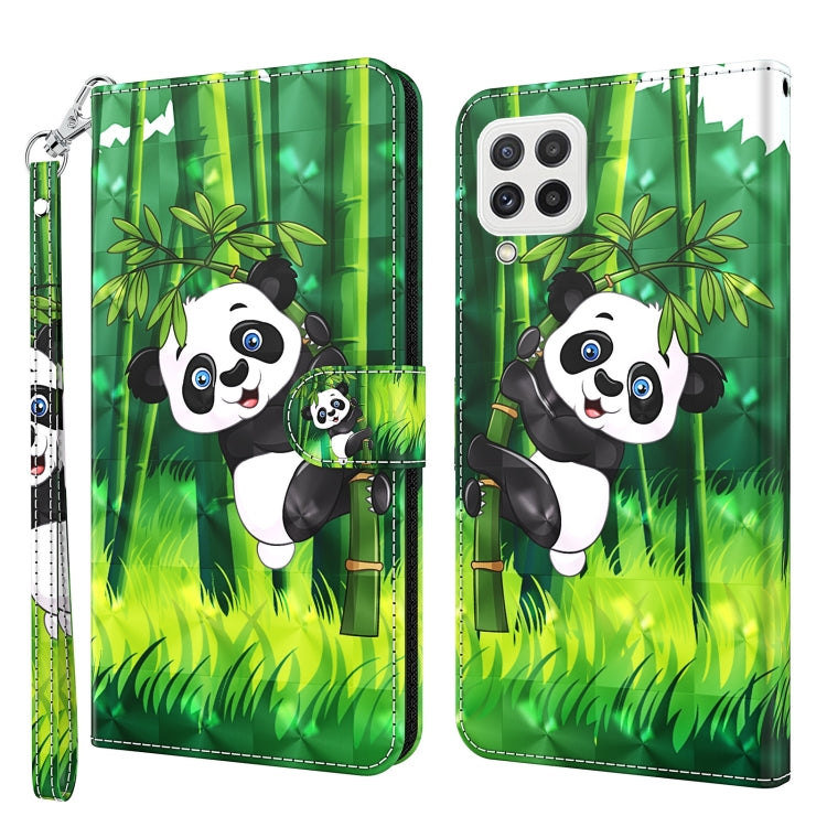 Flip leather phone case with green bamboo and panda illustration, plus wrist strap