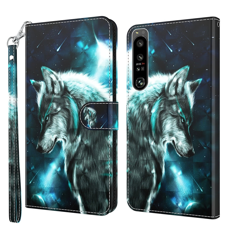 Dark wolf flip phone case with glowing blue background and wrist strap