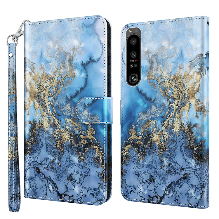 Blue and gold marbled flip phone case with clasp and wrist strap