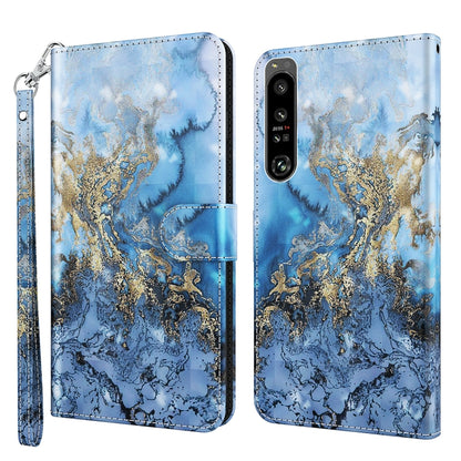 Blue and gold marbled flip phone case with clasp and wrist strap