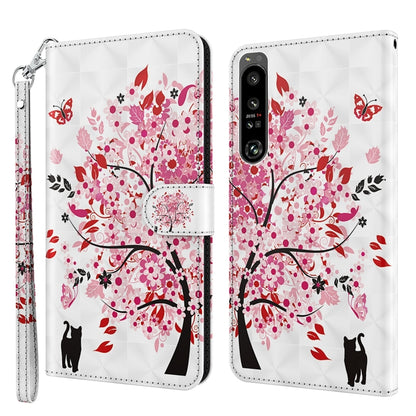 White floral tree flip phone case with red blossoms, cats, and wrist strap