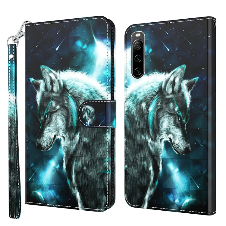 Dark wolf flip phone case with teal nebula print and wrist strap