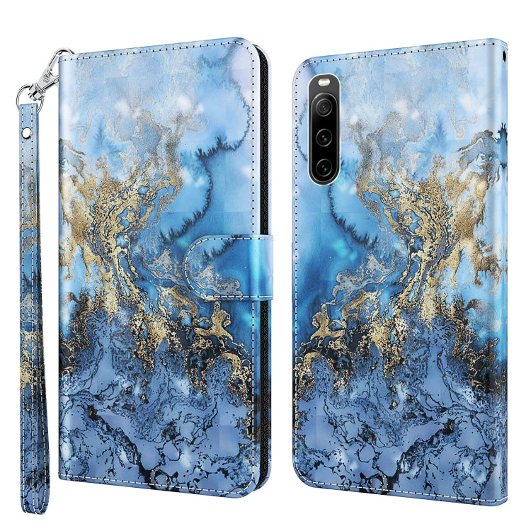 Blue and gold marbled flip phone case with clasp and wrist strap