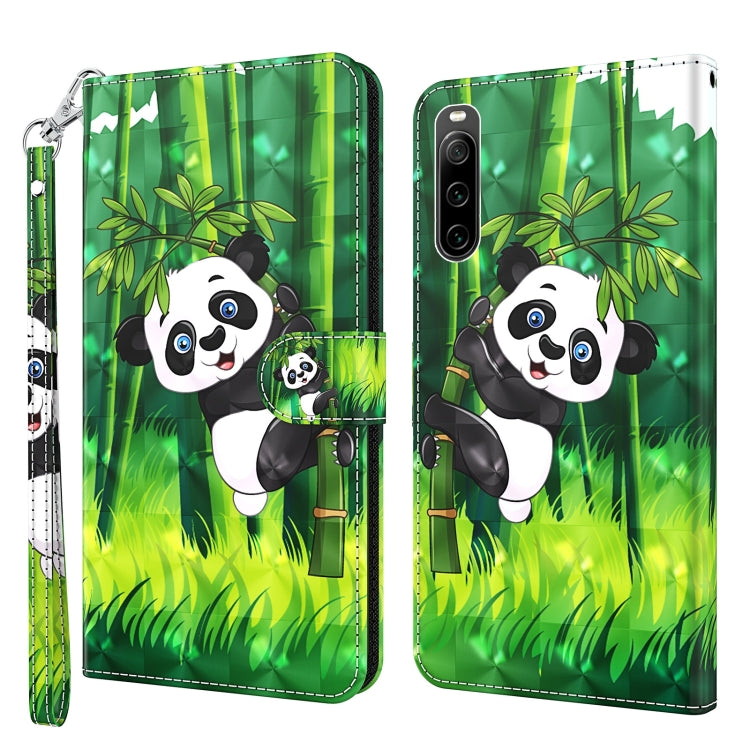 Leather flip phone case with panda and bamboo illustration, green and neon tones