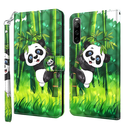 Leather flip phone case with panda and bamboo illustration, green and neon tones