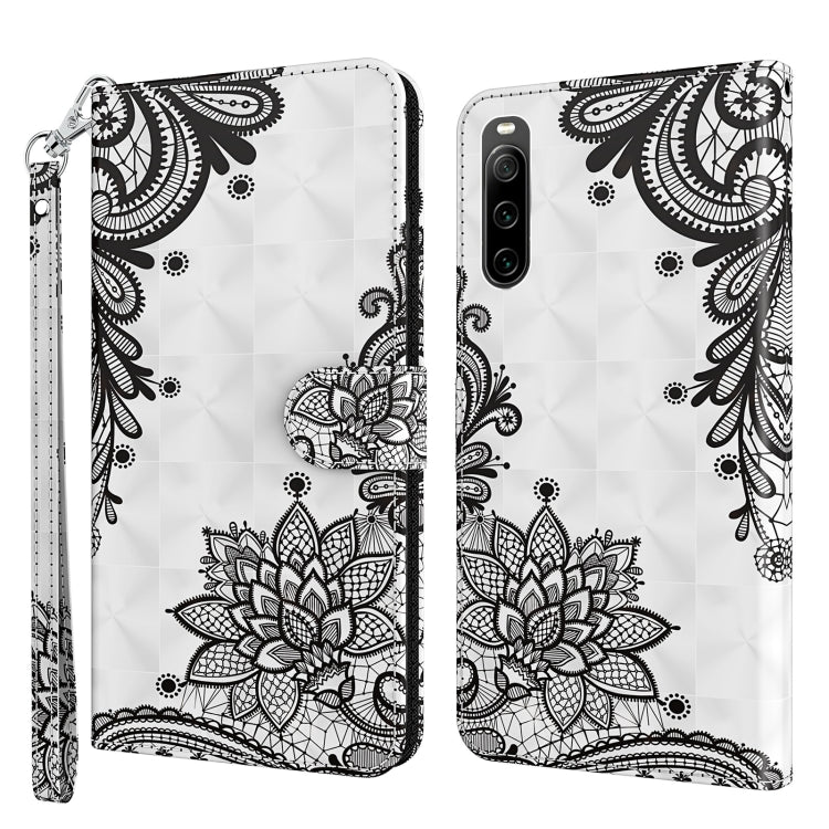 Leather flip phone case with black mandala floral design on white