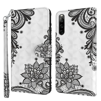 Leather flip phone case with black mandala floral design on white