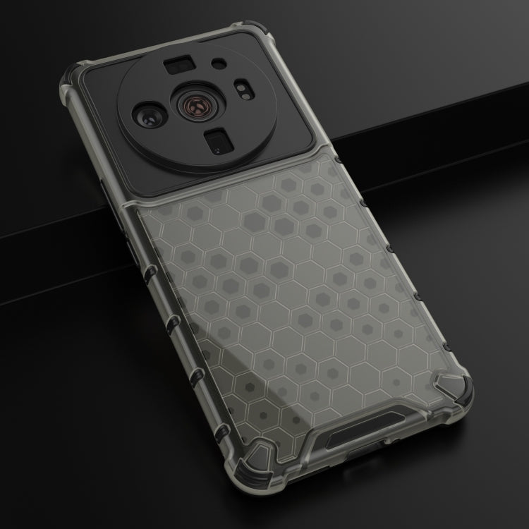 Shockproof honeycomb phone case, gray hex pattern back with black camera cover