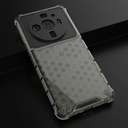 Shockproof honeycomb phone case, gray hex pattern back with black camera cover