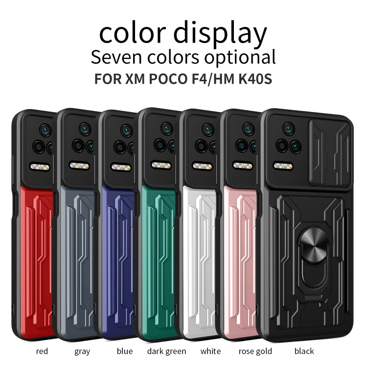Set of sliding card phone cases in multiple colors, each with ring stand