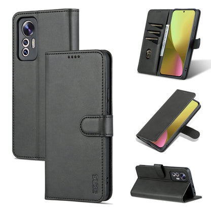 Black flip leather phone case with stitched front flap and stand support