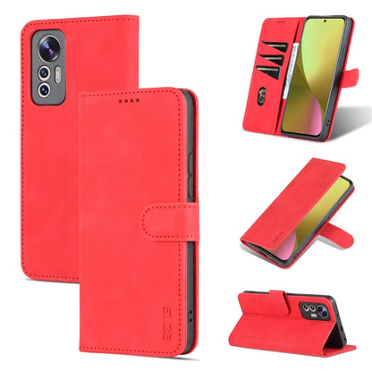 Red flip leather phone case with stitched wallet flap and built-in stand