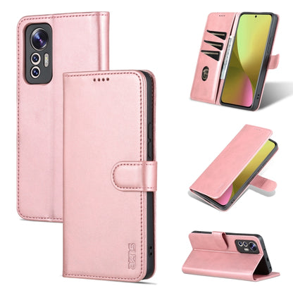 Rose pink flip leather phone case with stitched wallet flap and stand support