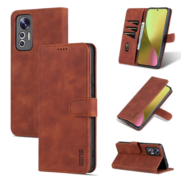 Brown flip leather phone case with calf texture, side buttons access and camera cutout.