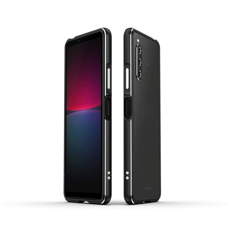 Protective phone case with lens protector, black back and silver metal frame for Xperia 10 IV