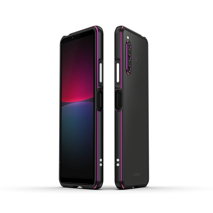 Protective phone case with lens protector, black back with purple accents and metal frame for Xperia 10 IV