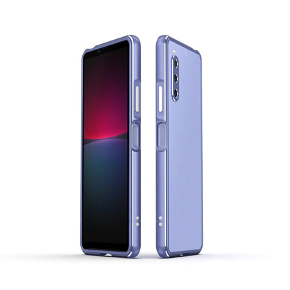 Protective phone case with lens protector, light purple back with silver metal frame for Xperia 10 IV
