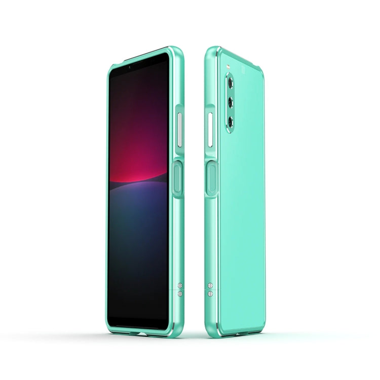Protective phone case with lens protector, mint green back with silver metal frame for Xperia 10 IV