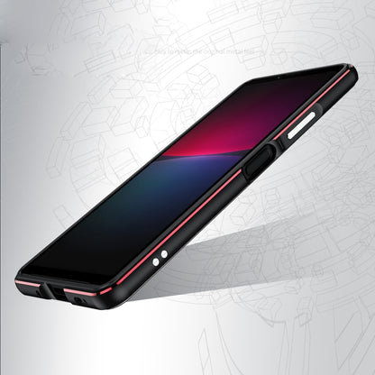 Slim protective phone case with lens protector, black with red trim and metal frame for Xperia 10 IV