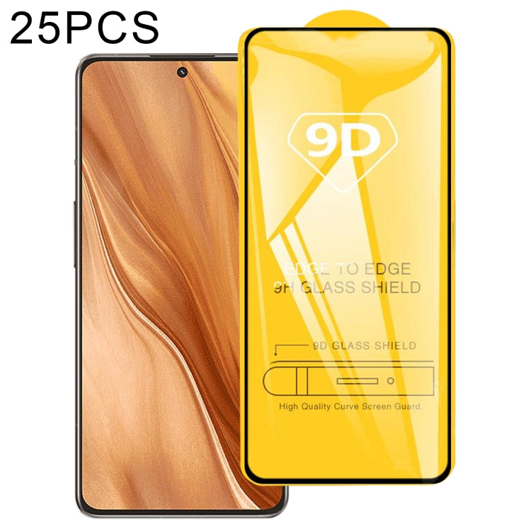 9D tempered glass screen protectors set, full glue, 25-pack with curved coverage