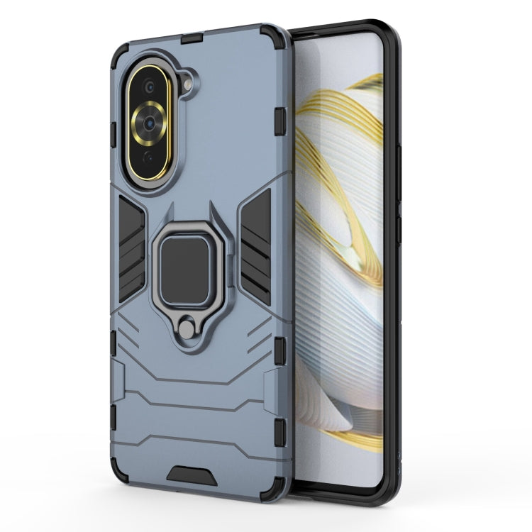 Navy blue shockproof phone case with magnetic ring holder and raised camera cover